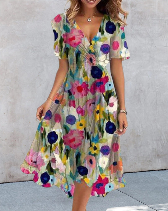 Robe imprimée colorée col V