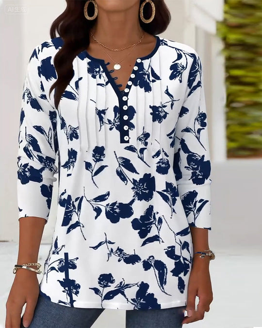Blouse à Boutons Imprimée Mode