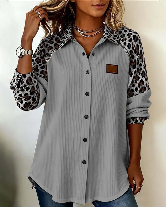 Chemise Col Revers Boutonnée Imprimé Léopard