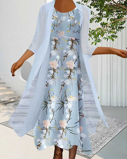 Robe ample manches 3/4 à imprimé fleuri