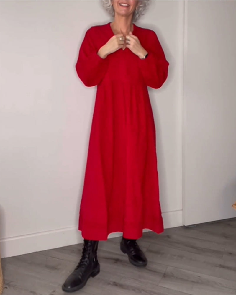 Robe élégante à col en V et manches longues