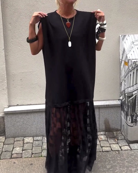 Robe sans Manches en Mesh et Patchwork