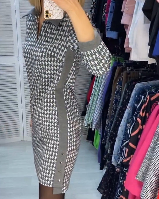 Robe à revers avec poche et carreaux