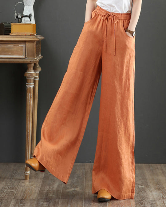 Pantalon large taille haute de couleur unie