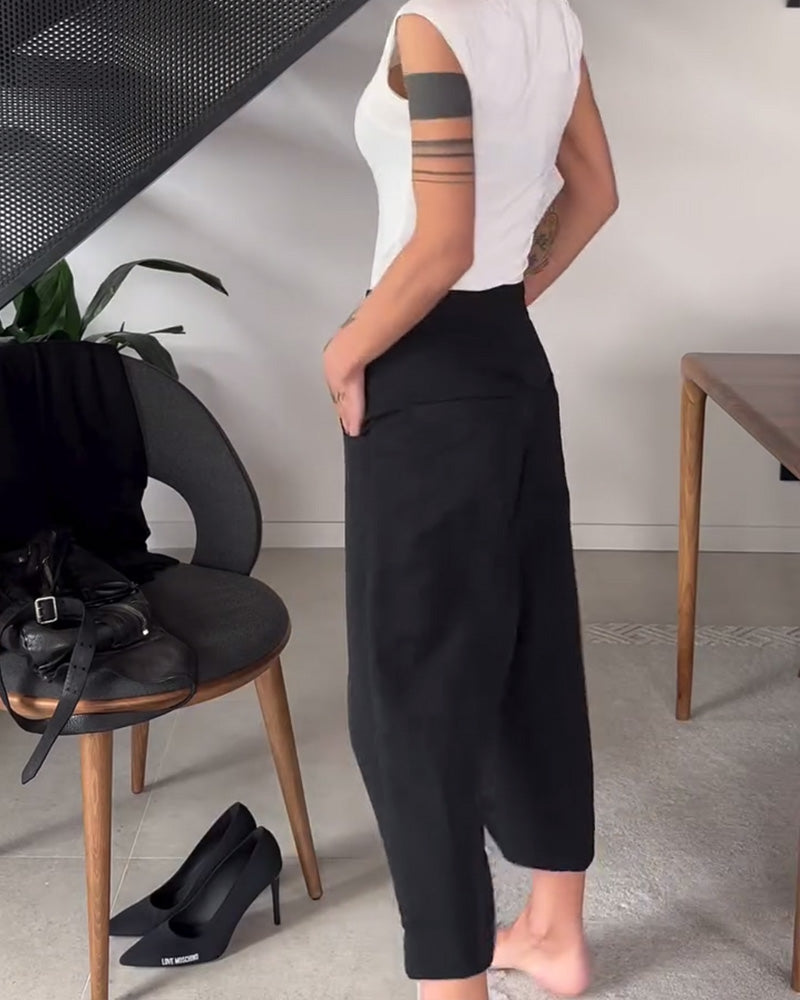 Pantalon décontracté asymétrique de couleur unie simple
