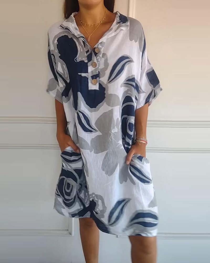 Robe à poches à revers et imprimé floral