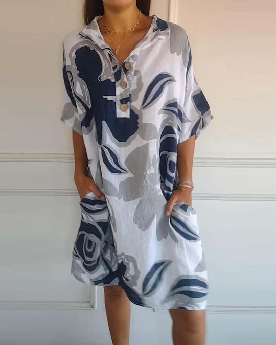 Robe à poches à revers et imprimé floral