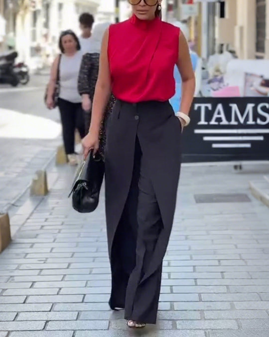 Pantalon Asymétrique À Couches Jambes Larges