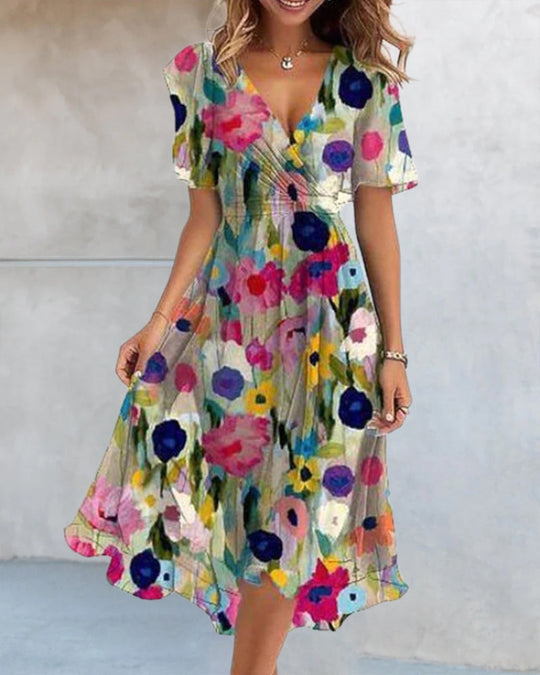 Robe imprimée colorée col V