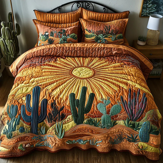 Ensemble de literie matelassé de 3 pièces - Aube sur les Cactus