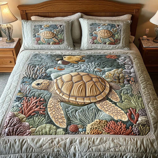 Ensemble de lit matelassé de 3 pièces - Tortues Marines