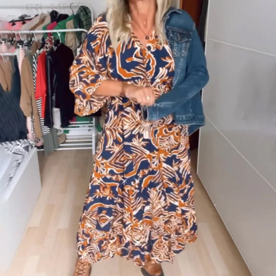 Robe longue imprimée à col en V