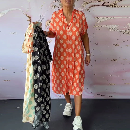 Robe ample à revers et manches courtes