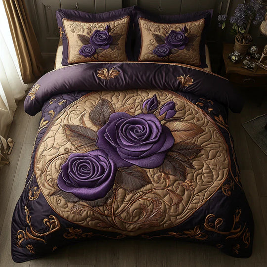Ensemble de lit matelassé de 3 pièces - Rose Violette