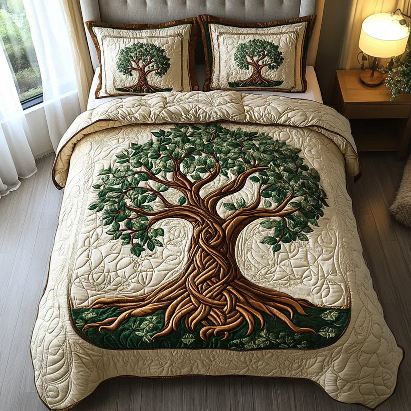 Jeu de lit matelassé de 3 pièces - Arbre de la Vie