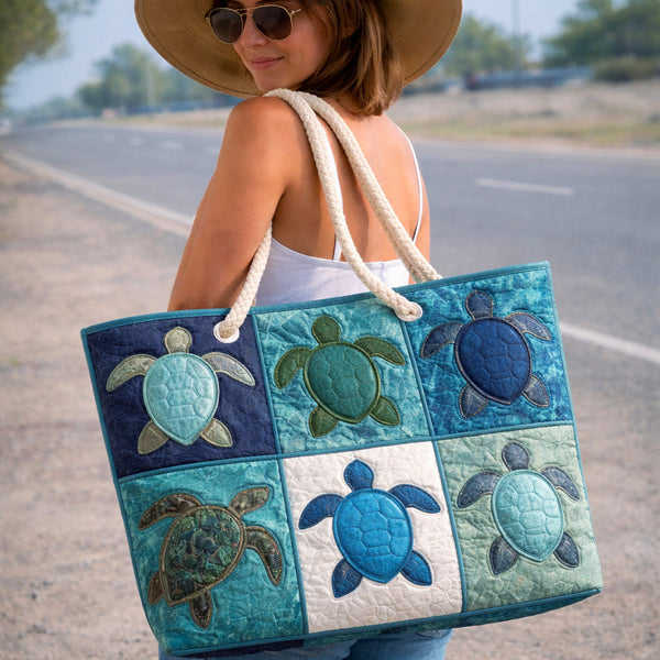 Sac de Plage Fait Main | Tortue Bleue