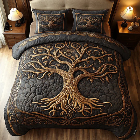 Jeu de lit matelassé de 3 pièces - Arbre de la Vie