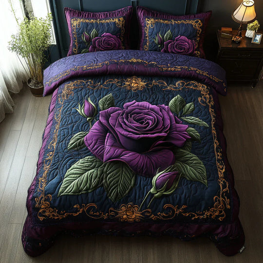 Ensemble de lit matelassé de 3 pièces - Rose Violette