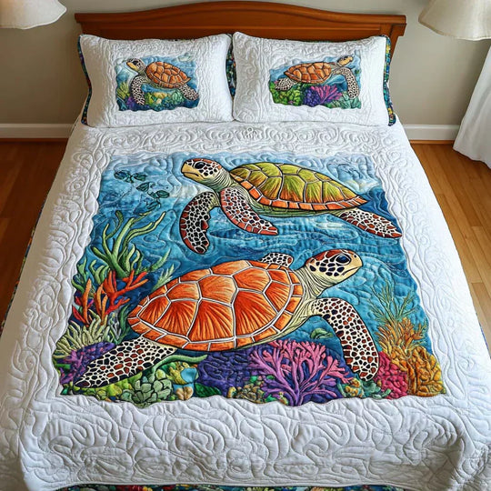 Ensemble de literie matelassé de 3 pièces - Tortues Marines