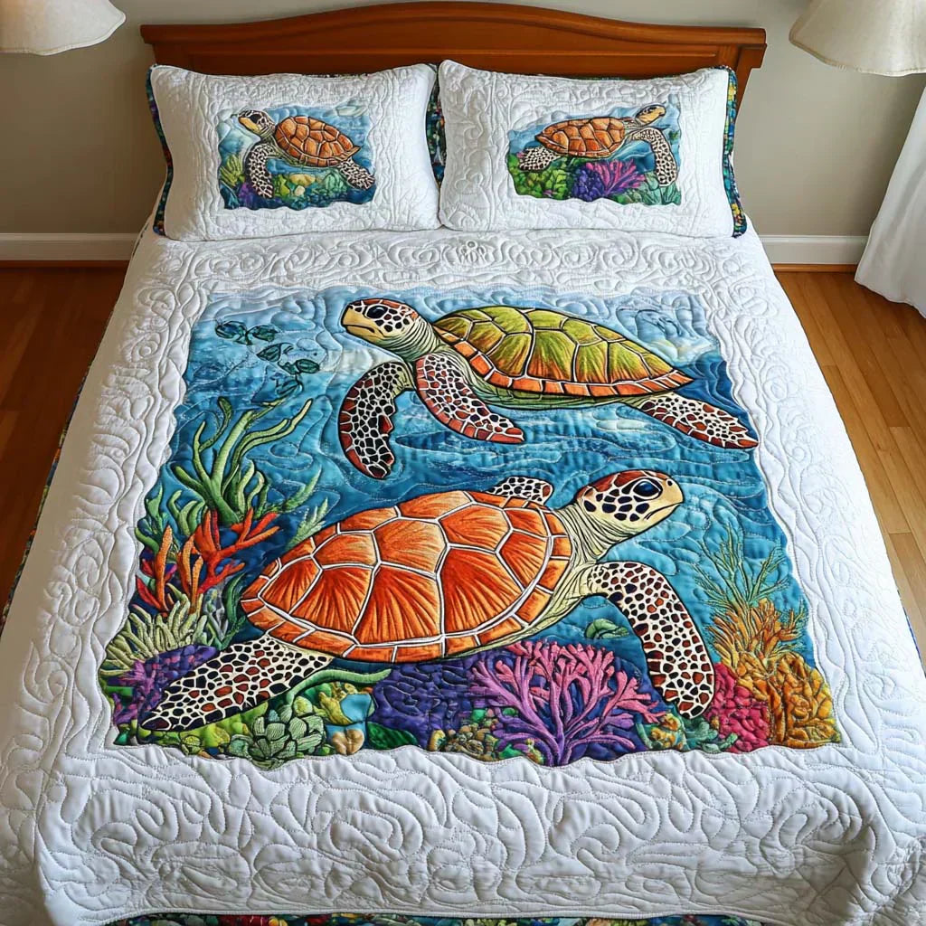 Ensemble de lit matelassé de 3 pièces - Tortues Marines