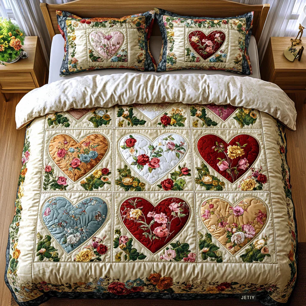Ensemble de lit matelassé de 3 pièces - Cœurs Amants