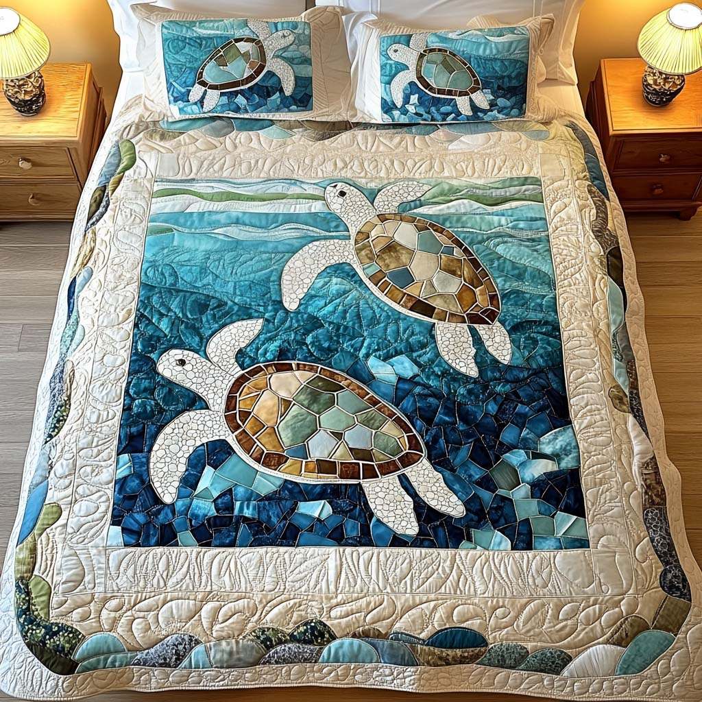 Ensemble de lit matelassé de 3 pièces - Tortues Marines