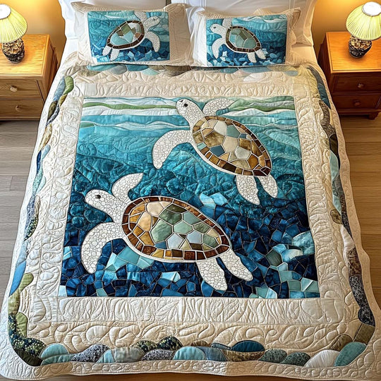 Ensemble de lit matelassé de 3 pièces - Tortues Marines