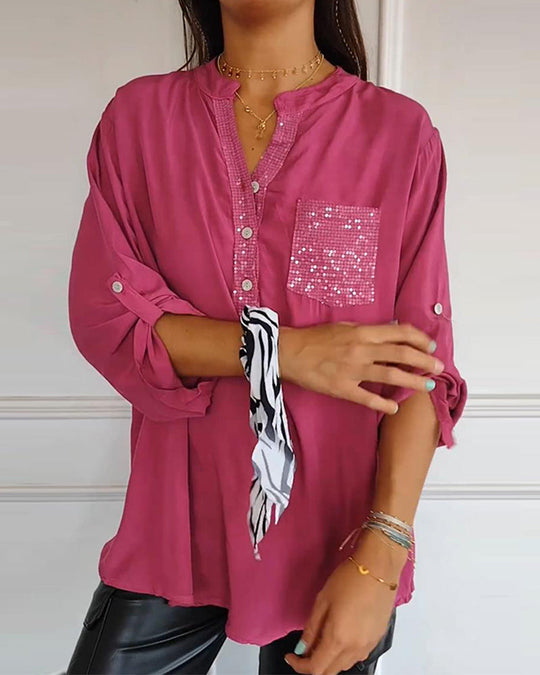 Haut décontracté ample patchwork de sequins