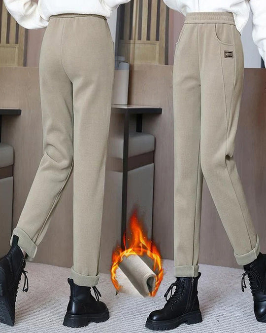 Pantalon Taille Haute Chaud avec Doublure en Laine