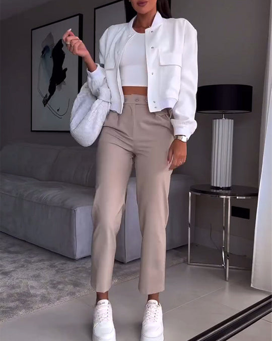Pantalon de costume décontracté à poches de couleur unie