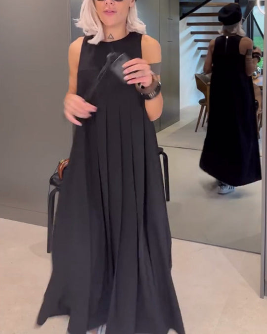 Robe débardeur plissée élégante de couleur unie