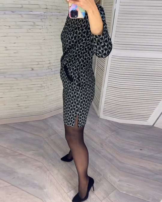 Robe à imprimé losange et manches longues