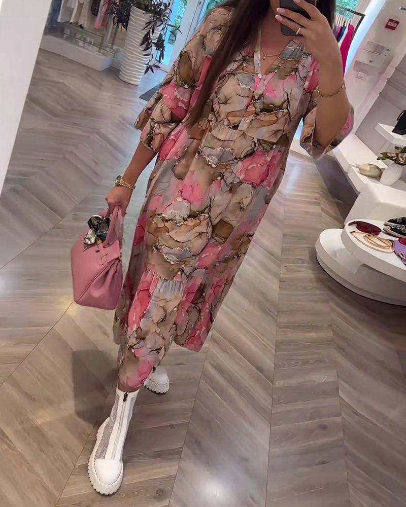 Robe ample douce imprimée à col en V