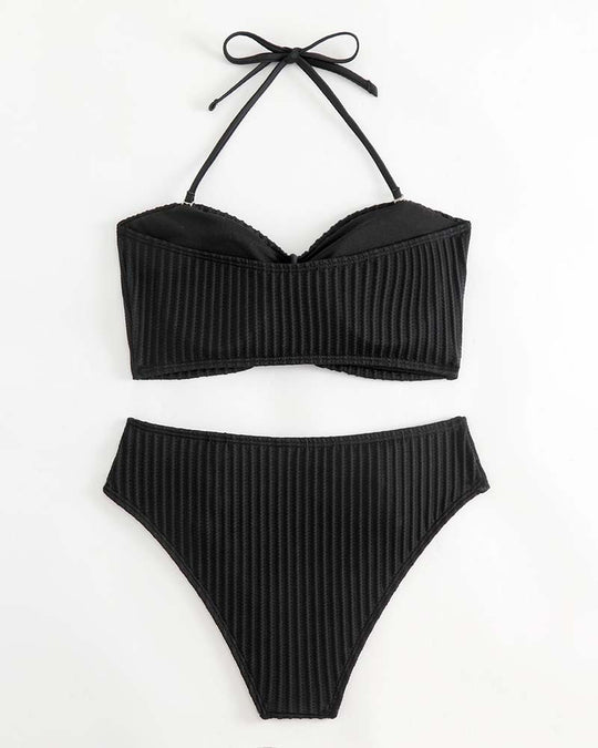 Maillot De Bain Halter Uni Rayé
