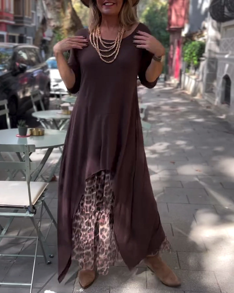 Robe À Manches Longues De Couleur Unie Irrégulière