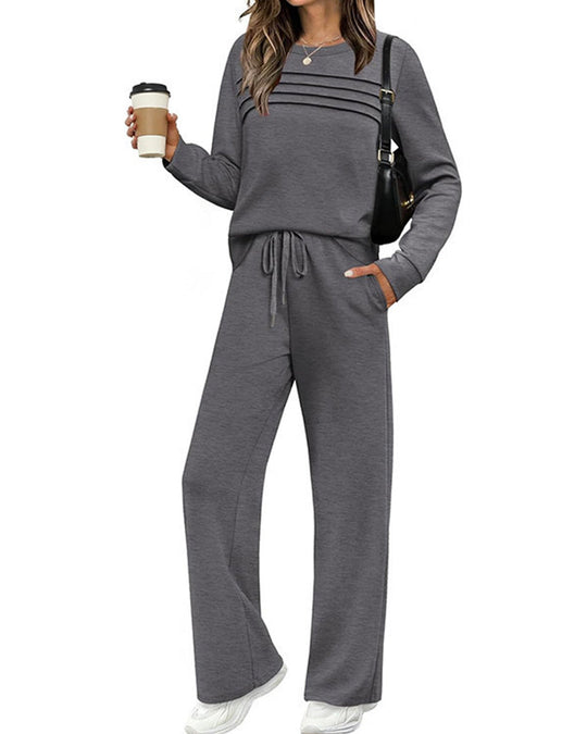 Set Haut à Col Rond pour Femme et Pantalon à Cordon