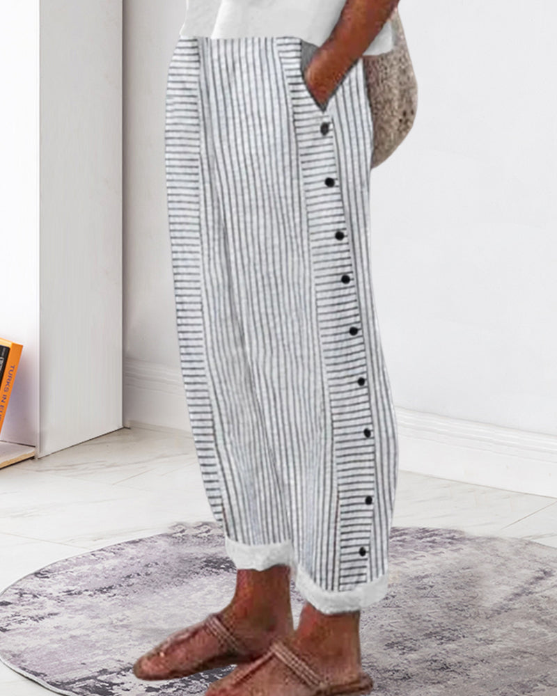 Mathilde | Pantalon à rayures et boutons sur les côtés
