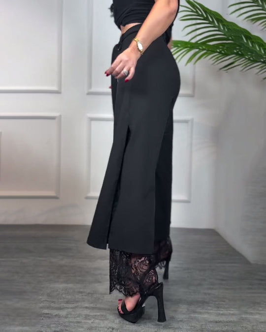Pantalon À Fente Avec Bordure En Dentelle