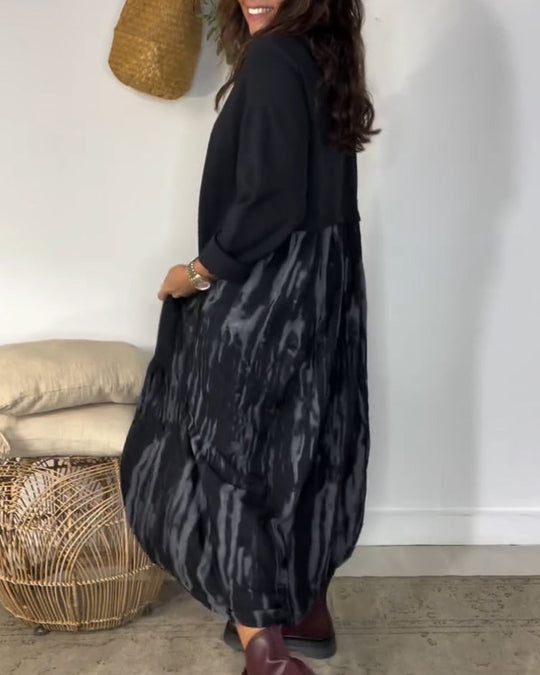 Robe Col Rond Imprimé Patchwork Irrégulier