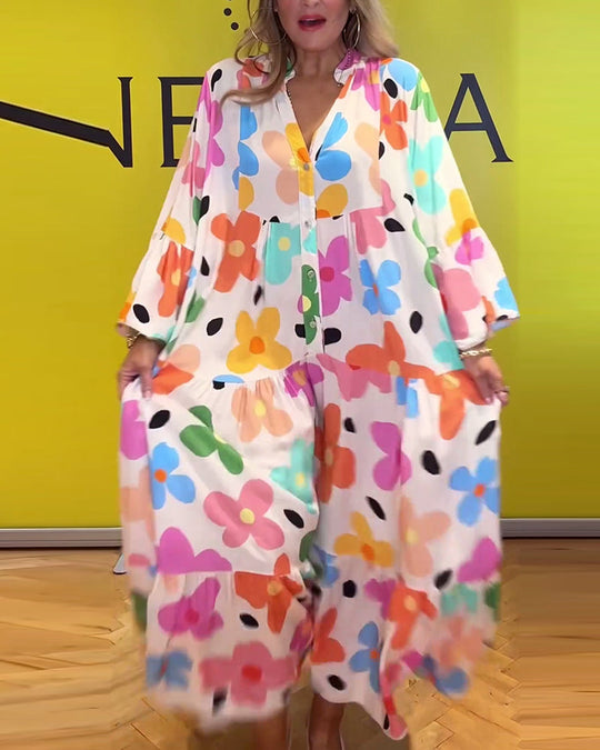Robe décontractée à manches cloche et imprimé floral coloré