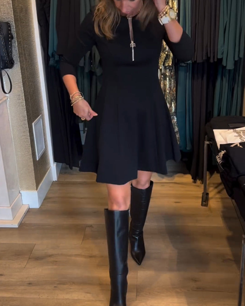 Robe élégante à fermeture éclair de couleur unie