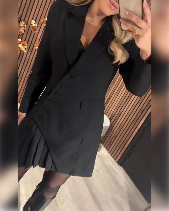 Robe Unie À Revers Et Style Tailleur