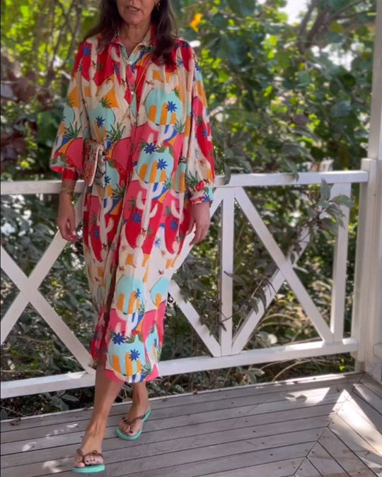Robe imprimée à manches longues et revers