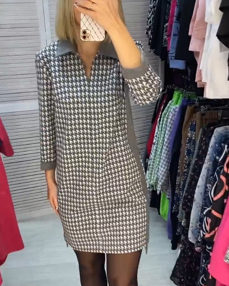 Robe à revers avec poche et carreaux