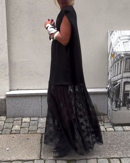 Robe sans Manches en Mesh et Patchwork