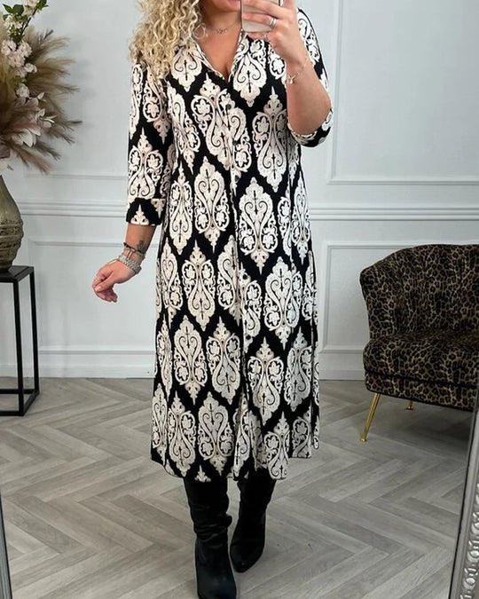Robe à revers imprimé et fente latérale