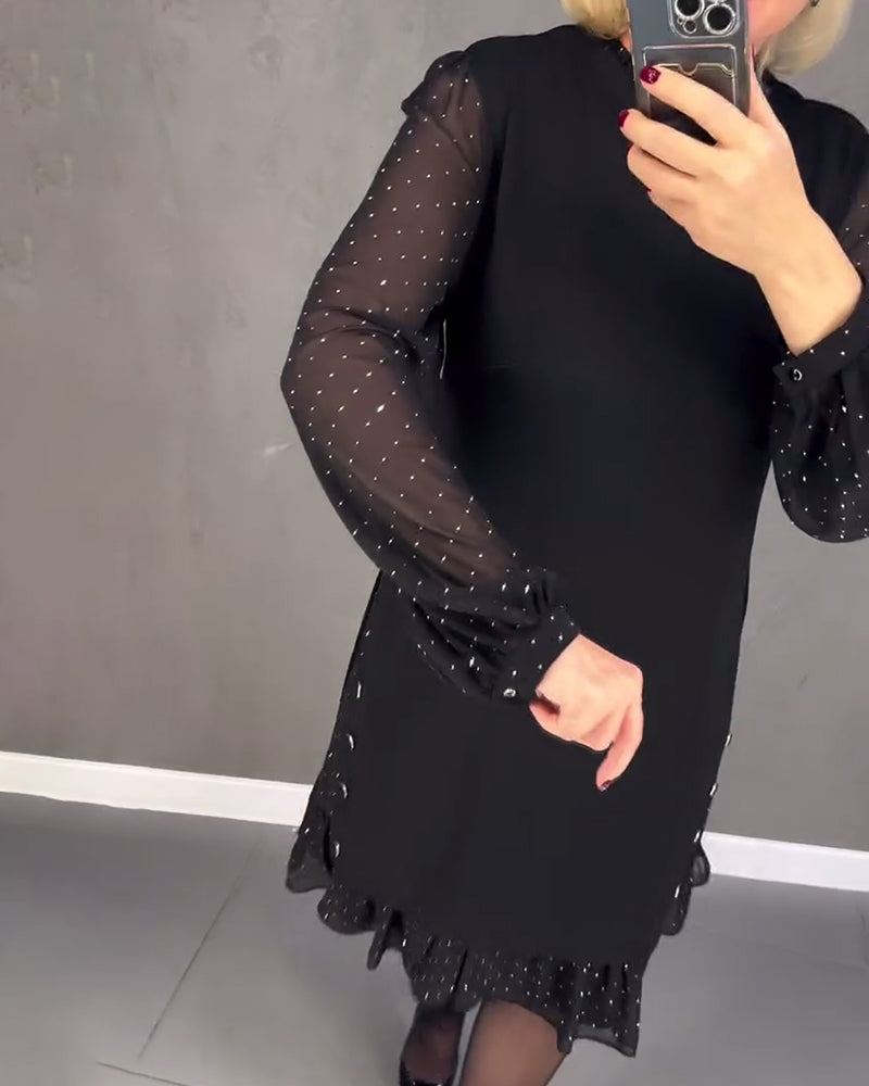 Robe élégante à pois et manches longues