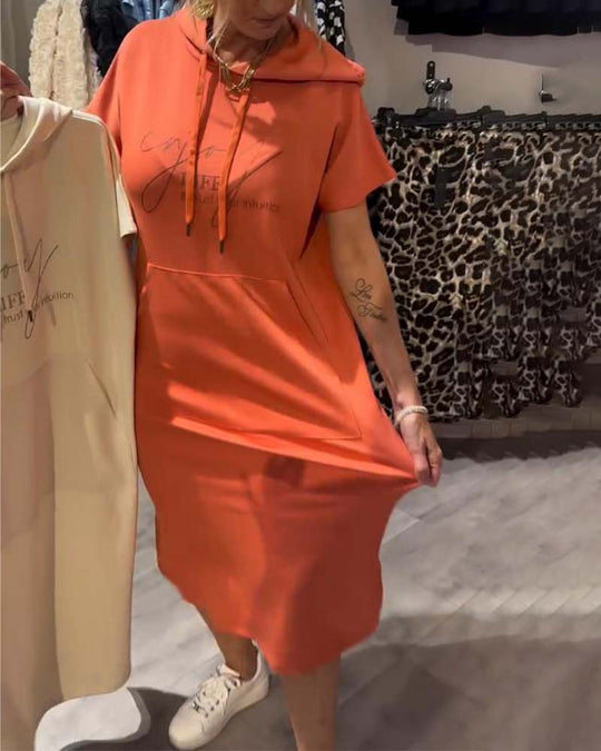 Robe À Capuche Décontractée Cordon