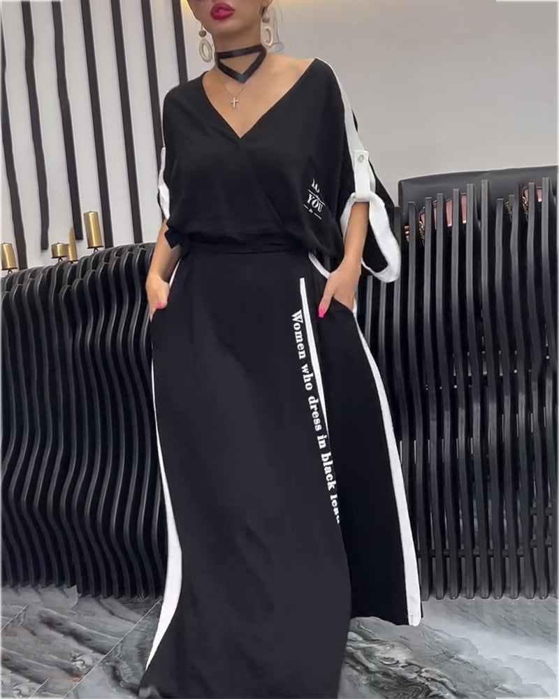 Costume Col V Irrégulier Pantalon Ample