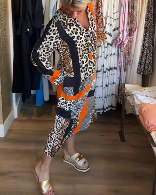 Robe imprimé géométrique léopard